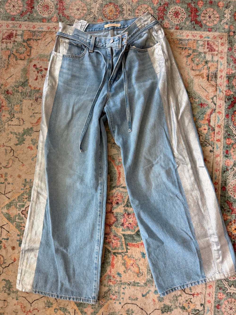 Levi's Light Blue Denim Wide Leg Jeans with Silver Side Panels